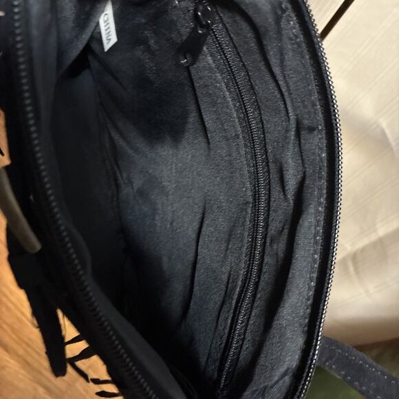 Black Fringe Boho Western Purse Shoulder Handbag 2 straps Faux Suede Belt - Picture 12 of 16